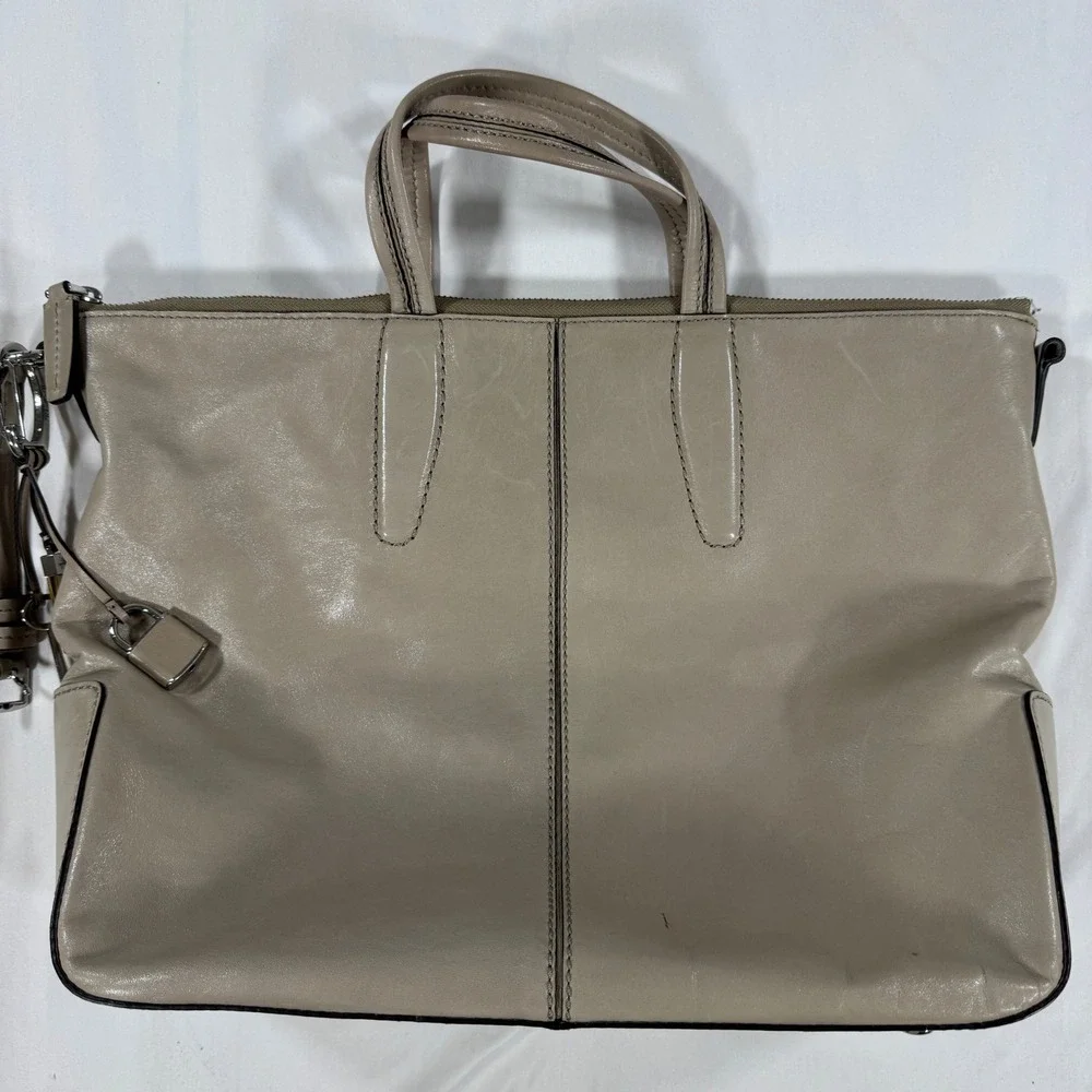TUMI 73341BRD Leather Tote Bag Taupe Beige Shoulder Work Laptop Business Purse
